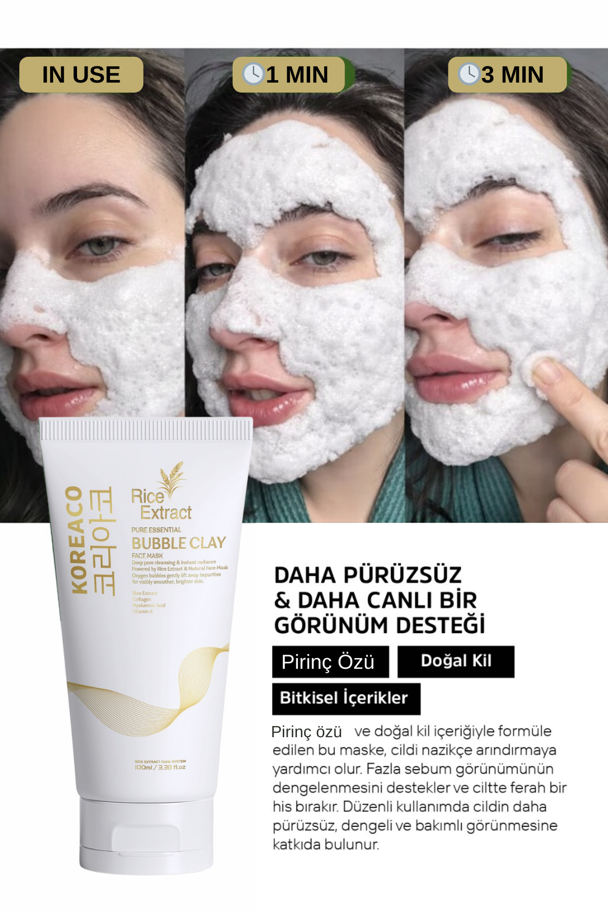 Pirinç Özlü Mucize Bubble Clay Yüz Maskesi | Beyazlatıcı